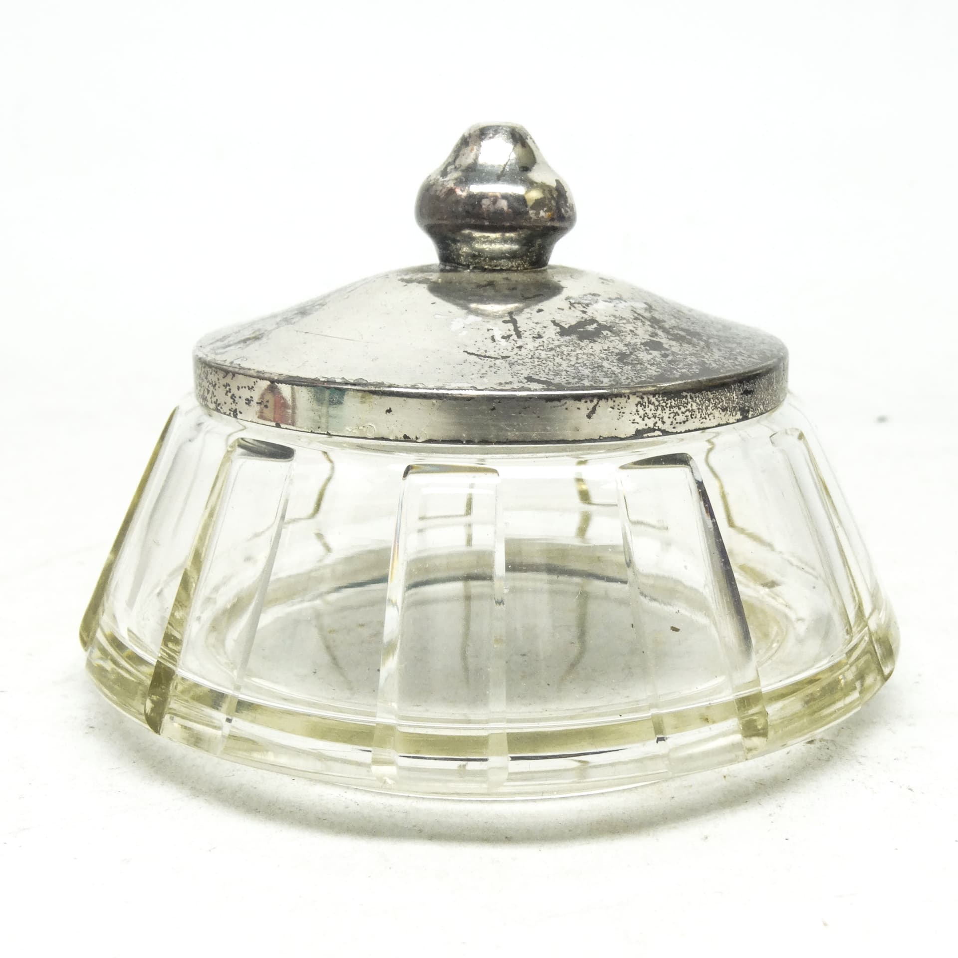 Art Deco bonbonnière, crystal, silver-plated brass, Sweden, 1930s.