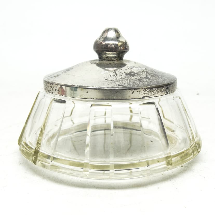 Art Deco bonbonnière, crystal, silver-plated brass, Sweden, 1930s.