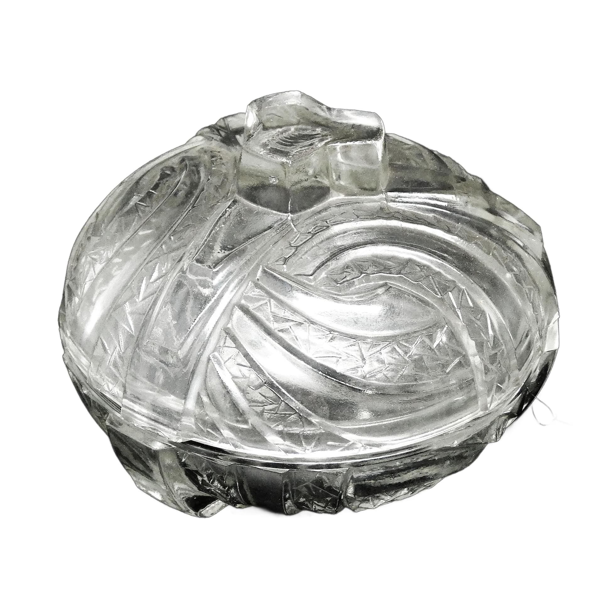 Art Deco bonbonniere, pressed glass, Hortensja Glassworks, Poland, 1950s.