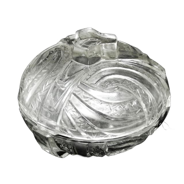 Art Deco bonbonniere, pressed glass, Hortensja Glassworks, Poland, 1950s. - DIMENSION