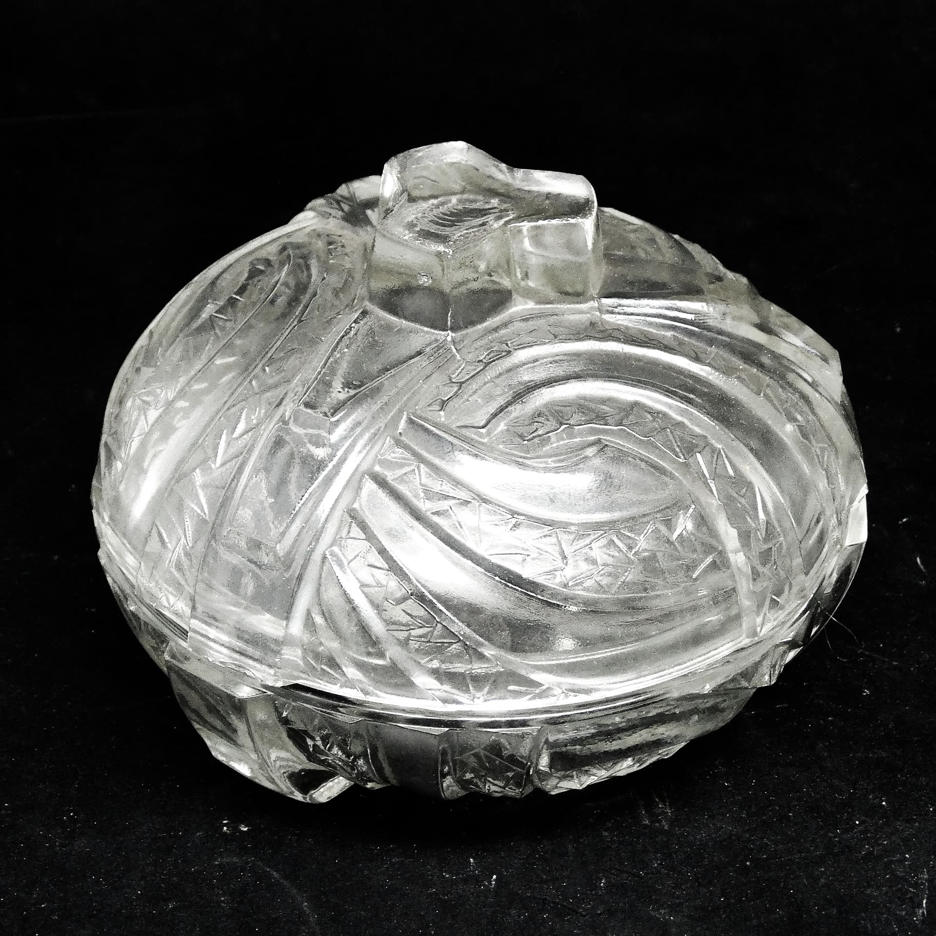 Art Deco bonbonniere, pressed glass, Hortensja Glassworks, Poland, 1950s. - 186065