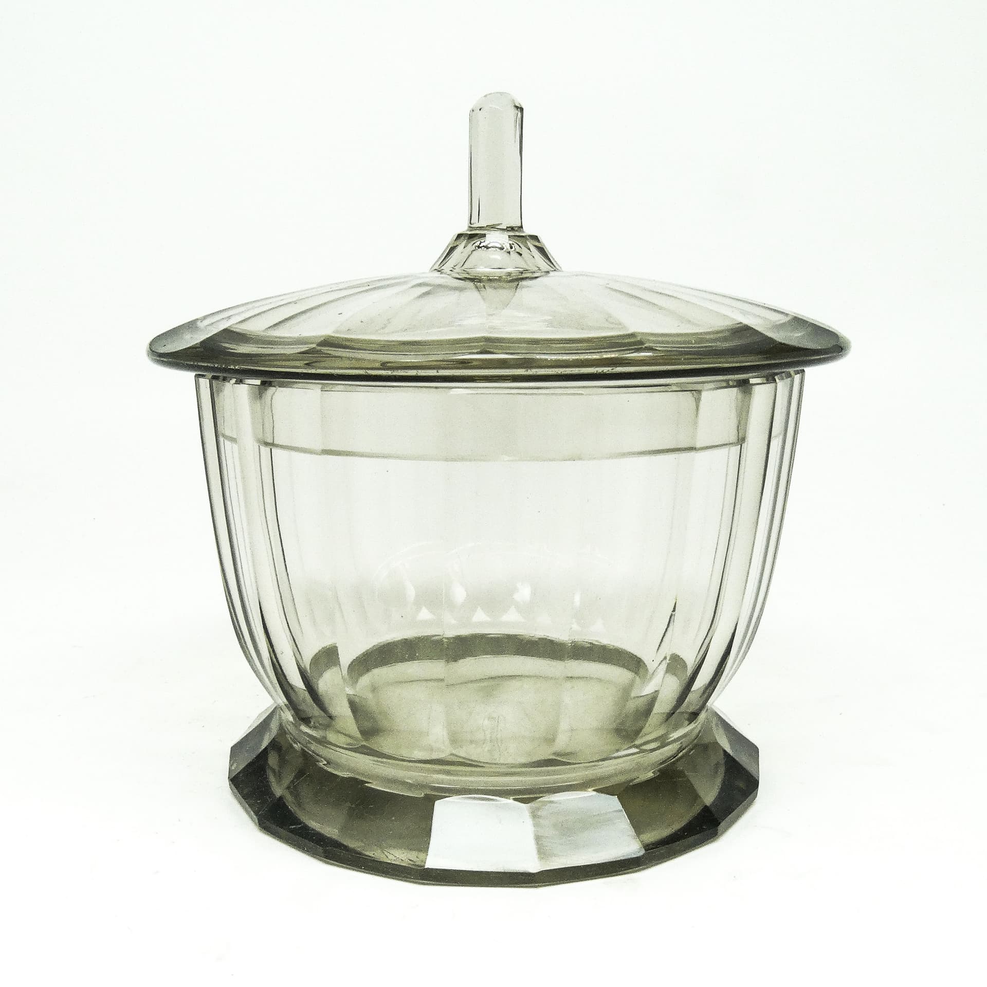 Art Deco bonbonniere, olive crystal, Bohemia, Czech Republic, 1930s. - 186083