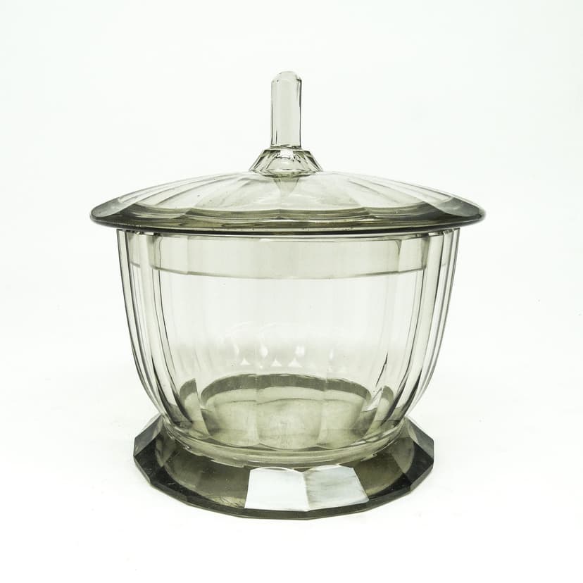 Art Deco bonbonniere, olive crystal, Bohemia, Czech Republic, 1930s.