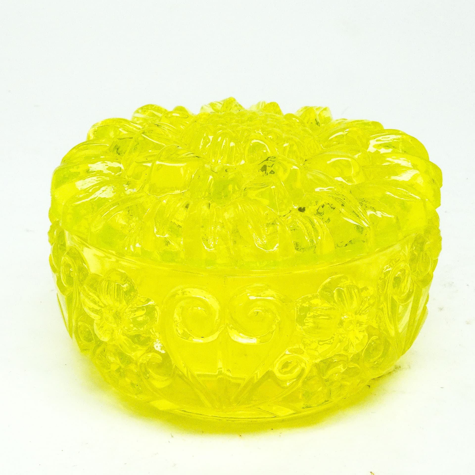 Bomboniera Art déco, szkło uranowe prasowane, Czechosłowacja, lata 50. - 186108