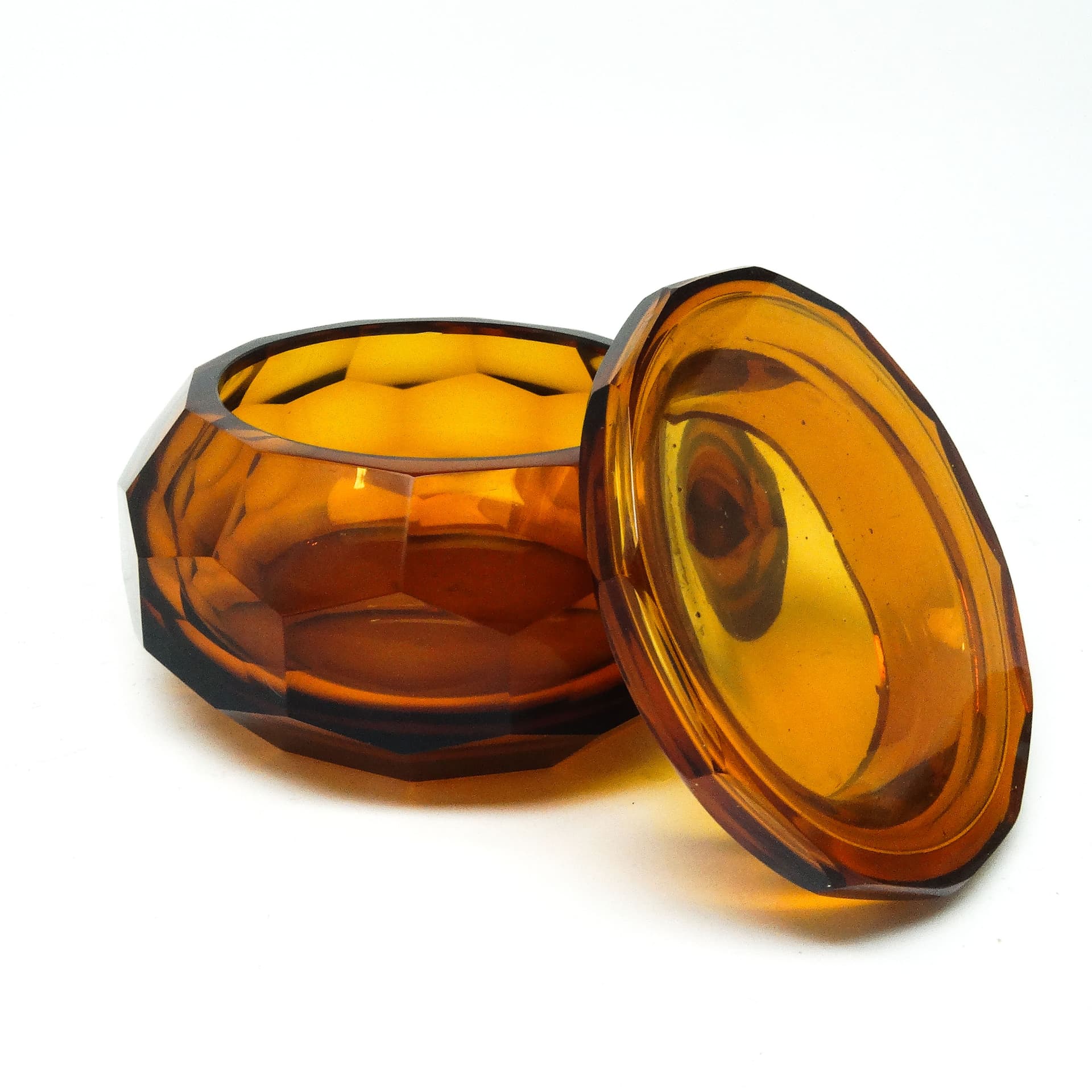 Bomboniera Art Deco, kryształ miodowy, Moser, Czechosłowacja, lata 30. - 186138