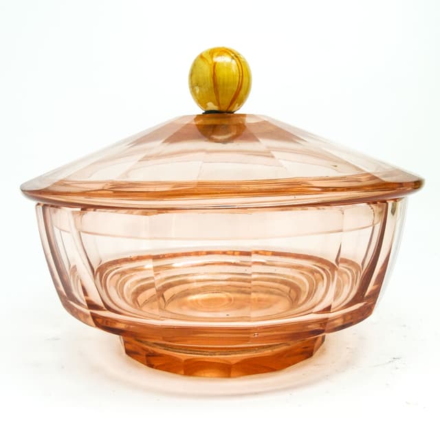 Bomboniera Art Deco, kryształ rozalinowy, Moser, Czechosłowacja, lata 30. - WYMIARY