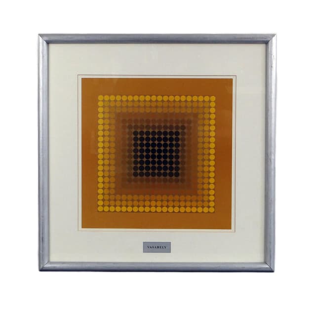 Grafika op-art, multikolor, papier, aut. V. Vasarely, Francja, lata 70. - WYMIARY