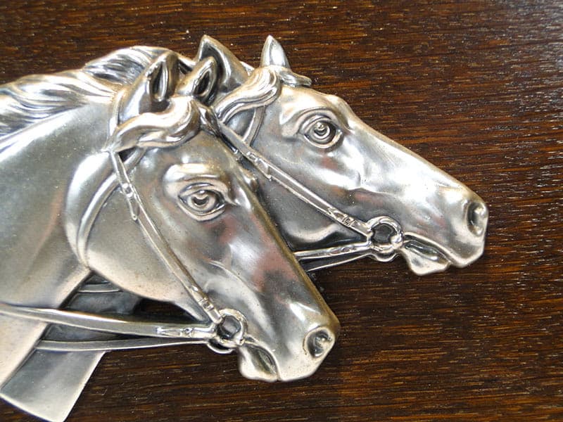 Płaskorzeźba ścienna, Art Nouveau, metal brązowy, dąb brązowy, WMF, Niemcy, początek XX w. - 186426