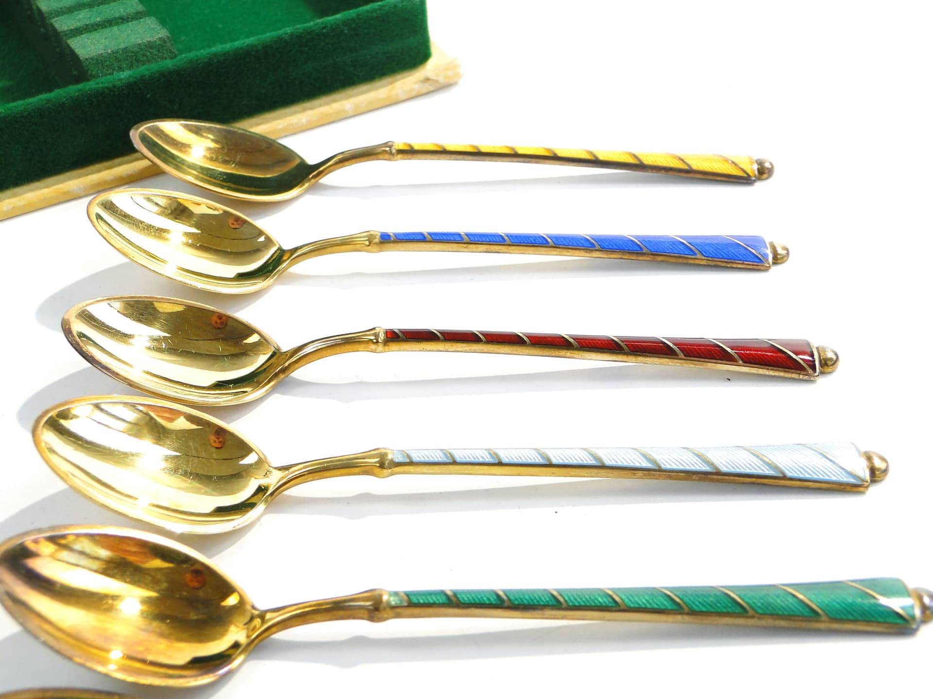 Set of demitasse spoons, multicolor enamel, silver, Denmark, 1950s - 186489
