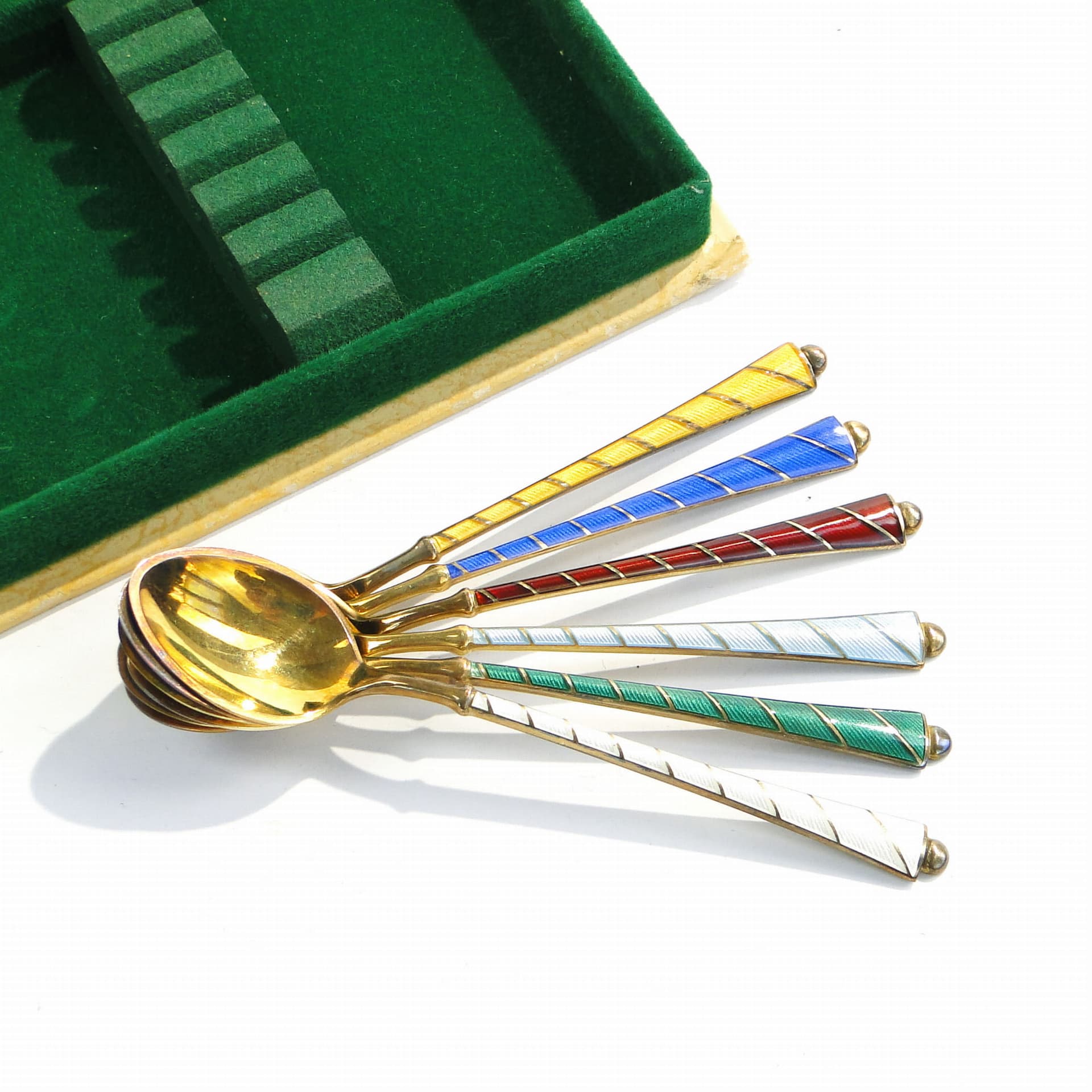 Set of demitasse spoons, multicolor enamel, silver, Denmark, 1950s - 186484