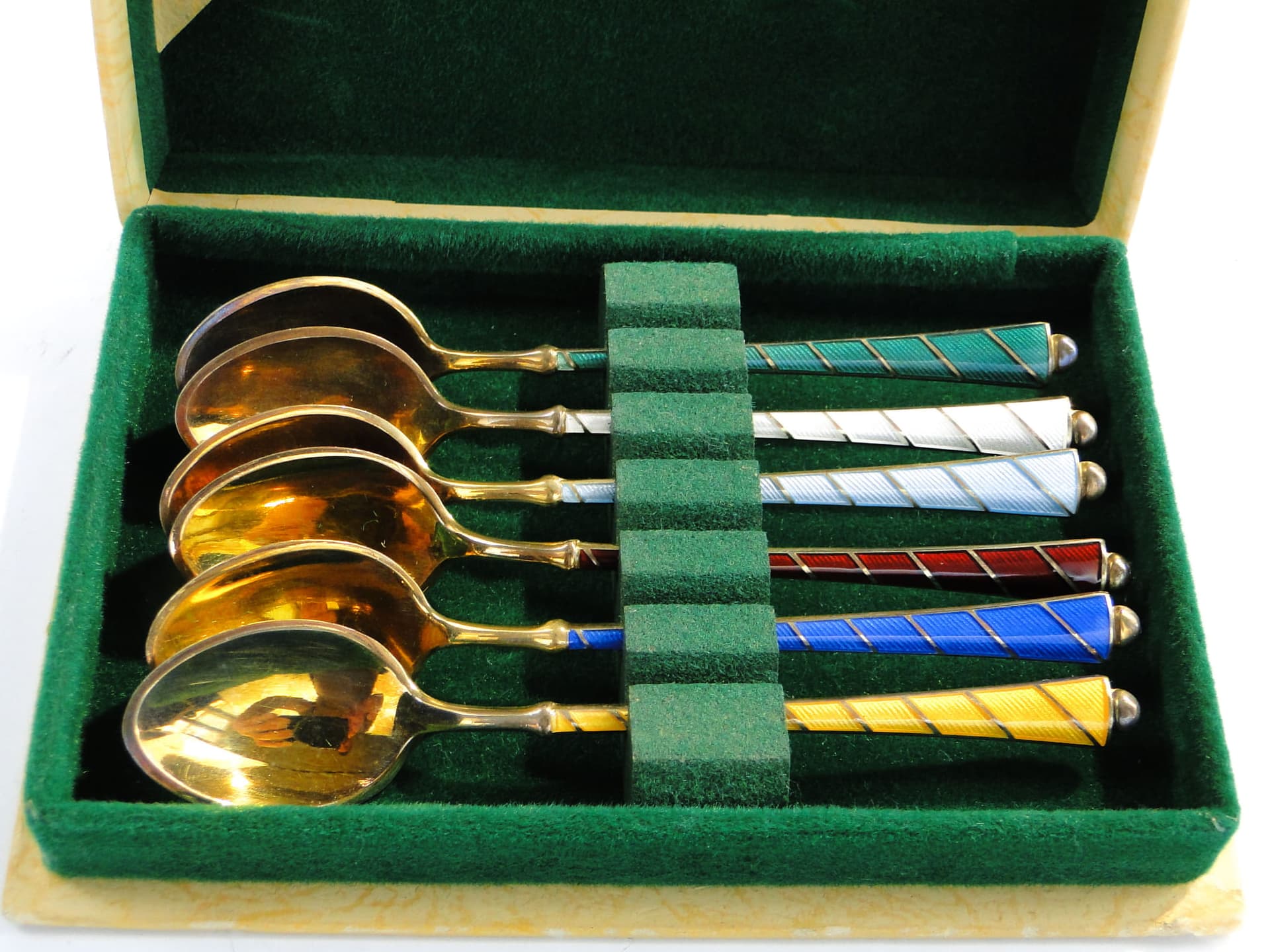 Set of demitasse spoons, multicolor enamel, silver, Denmark, 1950s - 186490