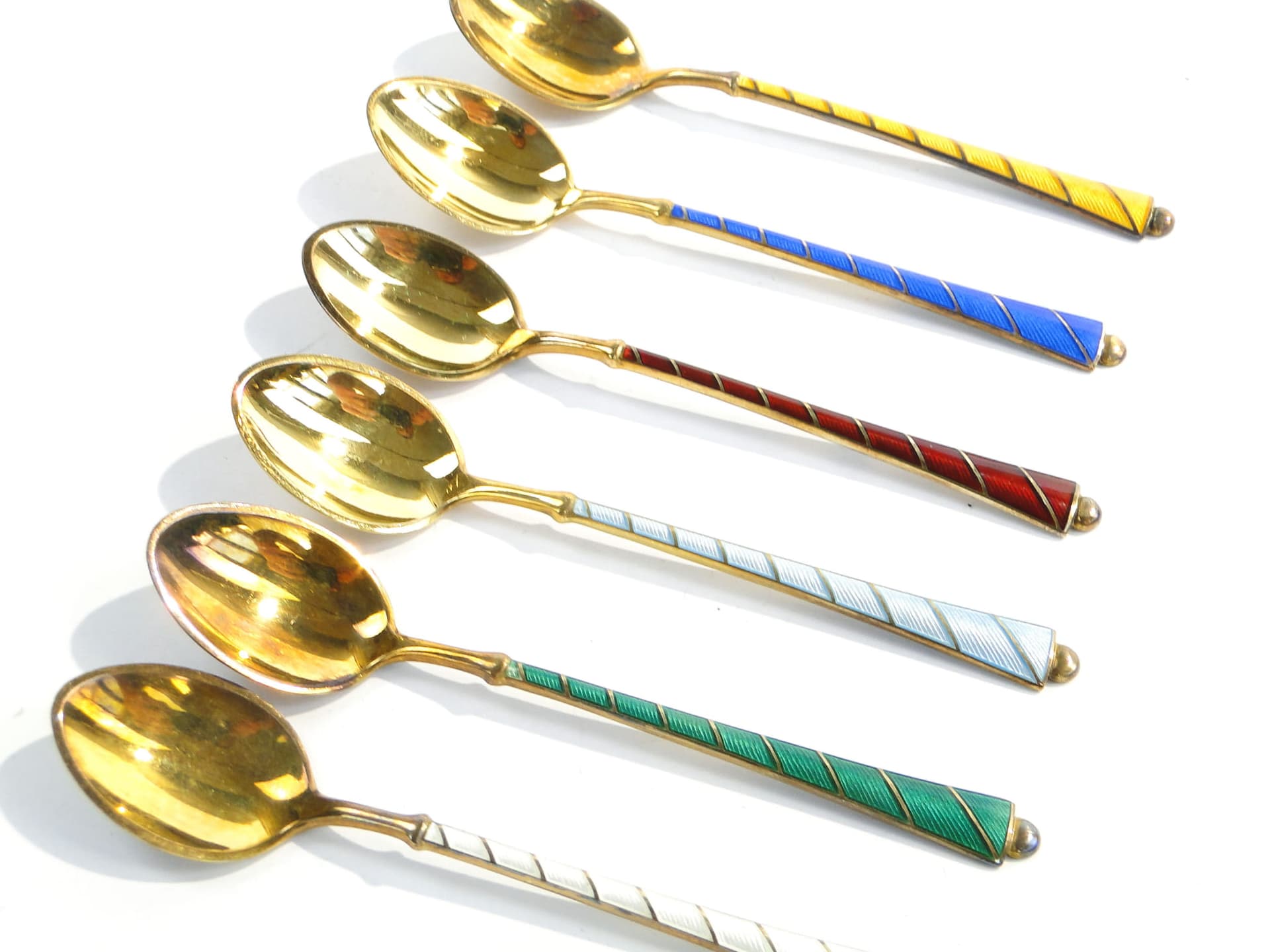 Set of demitasse spoons, multicolor enamel, silver, Denmark, 1950s - 186488
