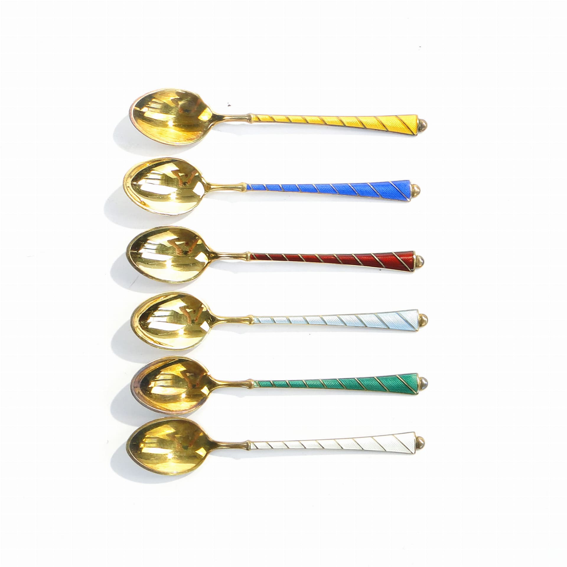 Set of demitasse spoons, multicolor enamel, silver, Denmark, 1950s - 186485