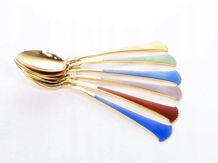 Set of moka spoons, multicolor enamel, gilt silver, Nonne, Sweden, 1950s - 186493