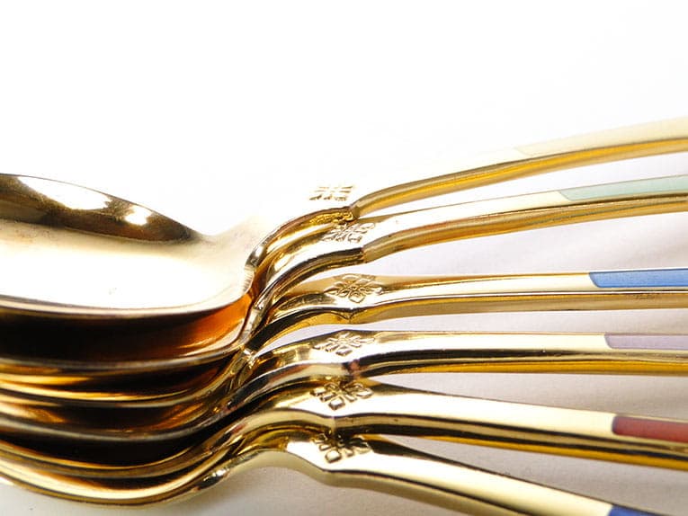 Set of moka spoons, multicolor enamel, gilt silver, Nonne, Sweden, 1950s - 186496