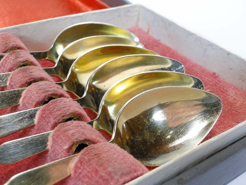 Set of mocha spoons, gilded silver, cobalt blue white enamel, Russia, 1950s. - 186512