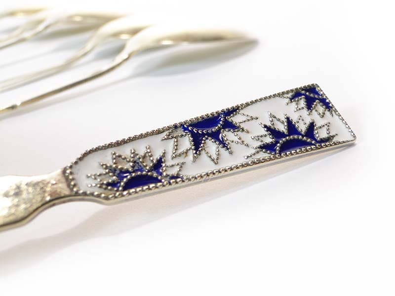 Set of mocha spoons, gilded silver, cobalt blue white enamel, Russia, 1950s. - 186507