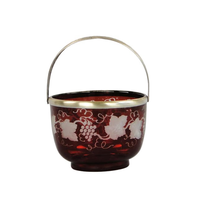 Cukiernica, art déco, szkło rubinowe, mosiądz platerowany srebrem, Czechosłowacja, lata 20. - WYMIARY