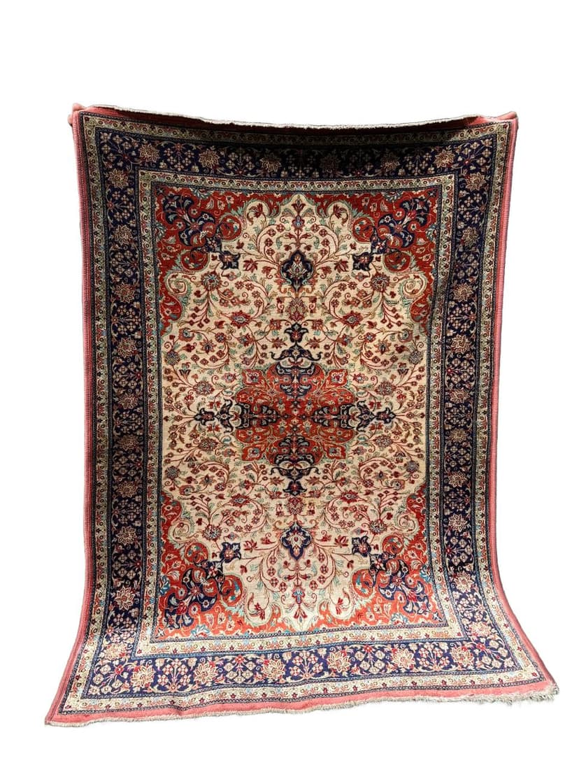 Dywan Ghoum/Qom 145x105 cm, beżowy, jedwab, Iran, lata 90.