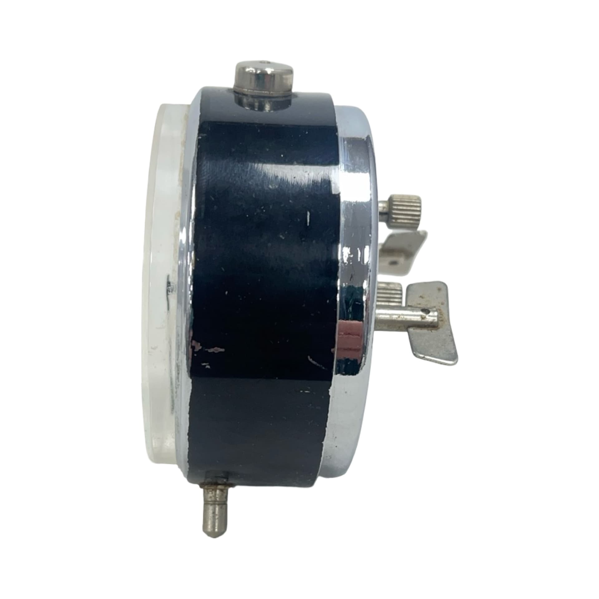 Budzik, chrom srebrny, stal chromowana szkło, Czechosłowacja, lata 60. - 186629