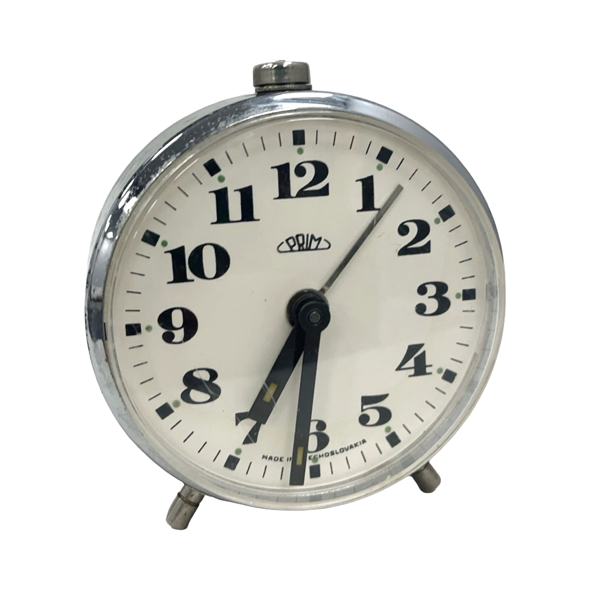 Budzik, chrom srebrny, stal chromowana szkło, Czechosłowacja, lata 60.