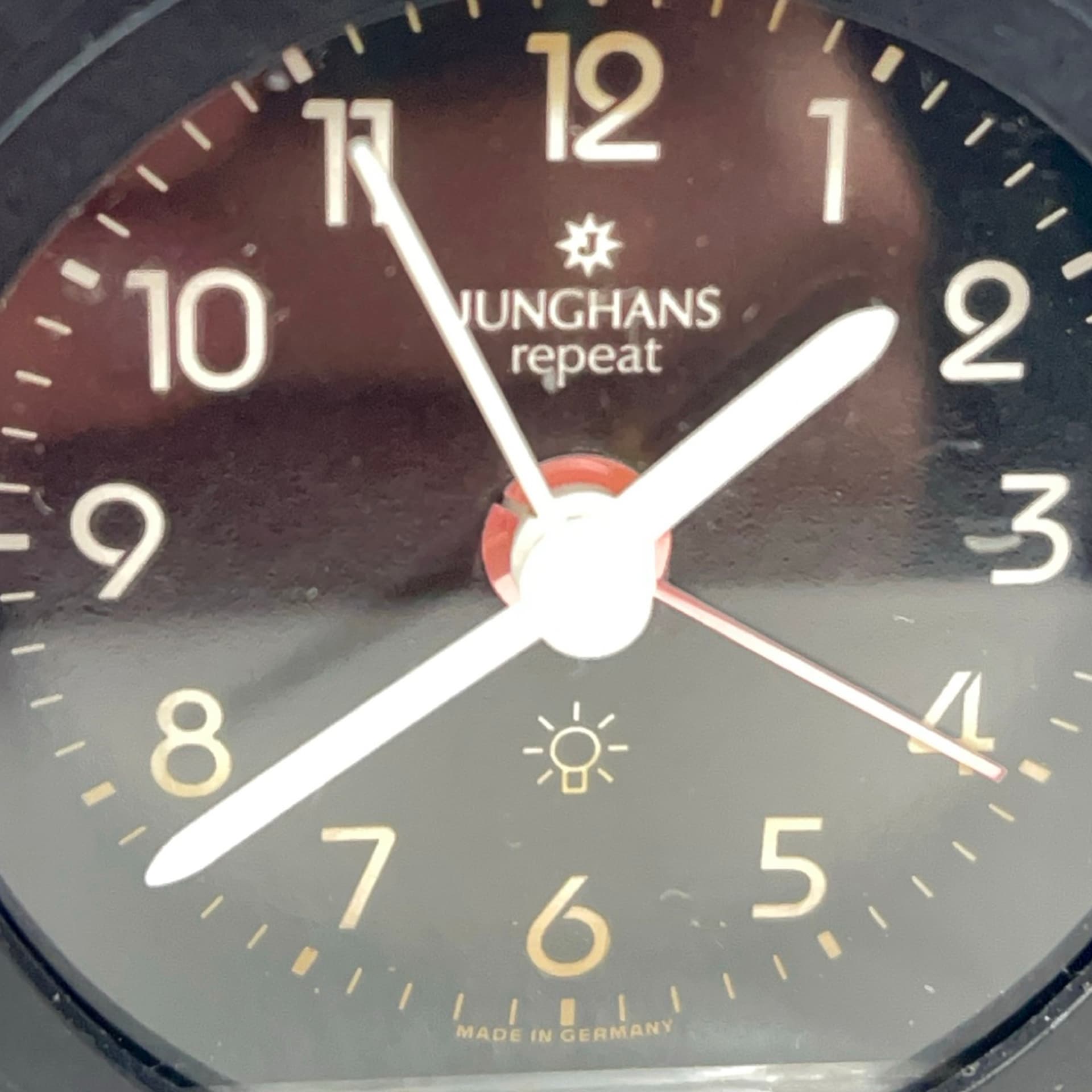 Budzik Repeat, czarny, plastik, Junghans, Niemcy, lata 70. - 186643