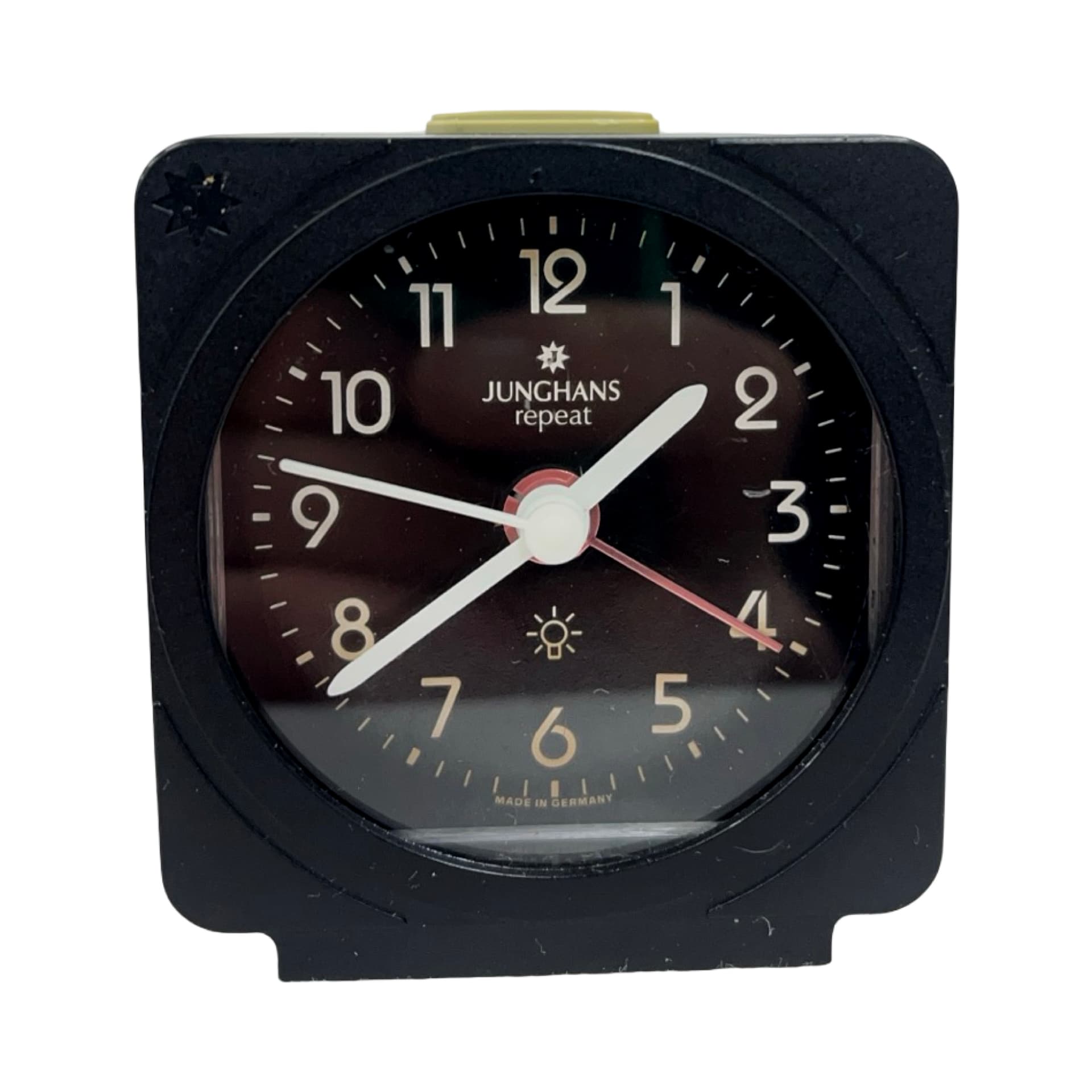 Budzik Repeat, czarny, plastik, Junghans, Niemcy, lata 70. - 186644