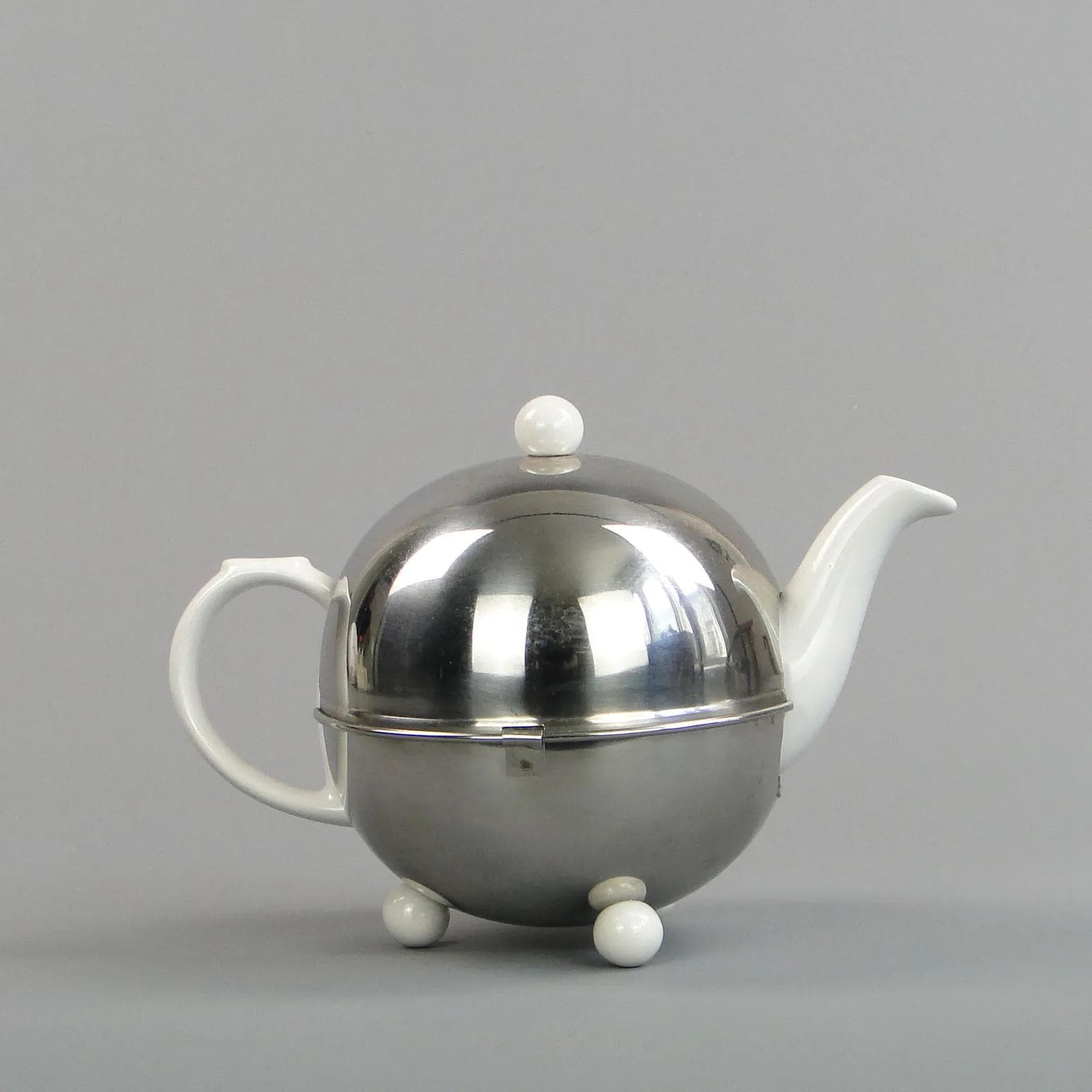 Dzbanek termos Bauhaus, porcelana kremowa, stal srebrny, Thermothe, Niemcy, lata 20. - 12997