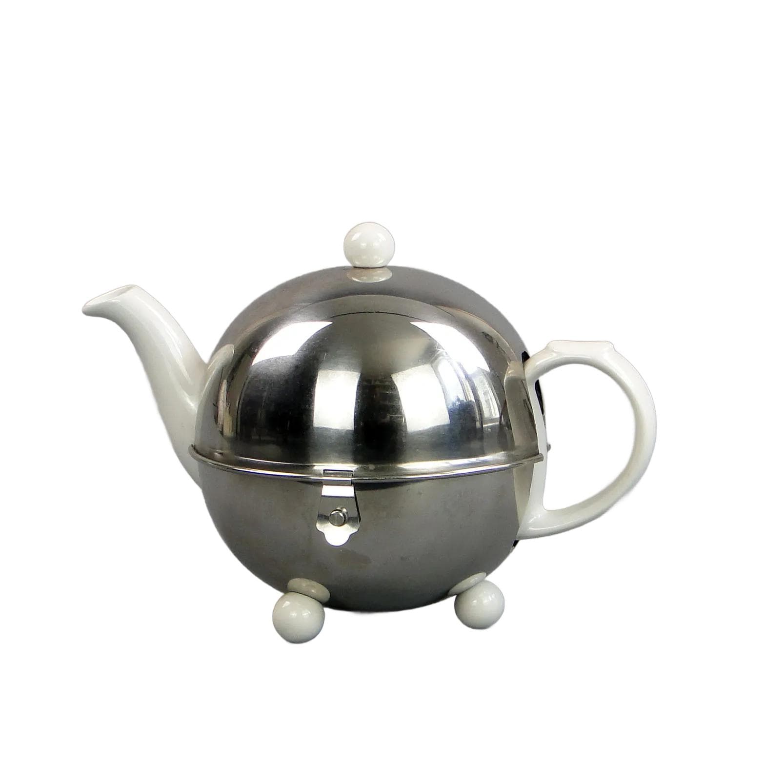 Dzbanek termos Bauhaus, porcelana kremowa, stal srebrny, Thermothe, Niemcy, lata 20.