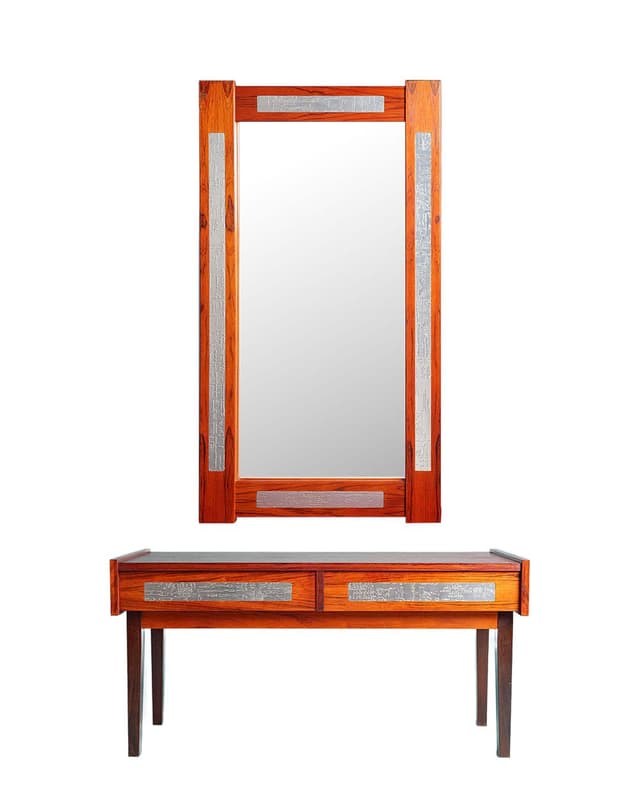 Set mirror and console table, brown rosewood, steel, Denmark, 1960s. - DIMENSION