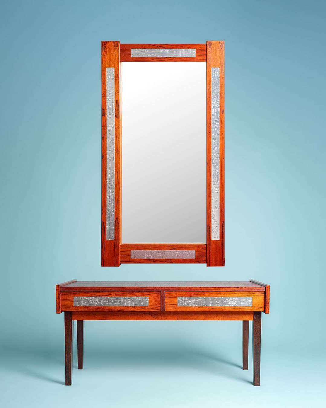 Set mirror and console table, brown rosewood, steel, Denmark, 1960s. - 186735