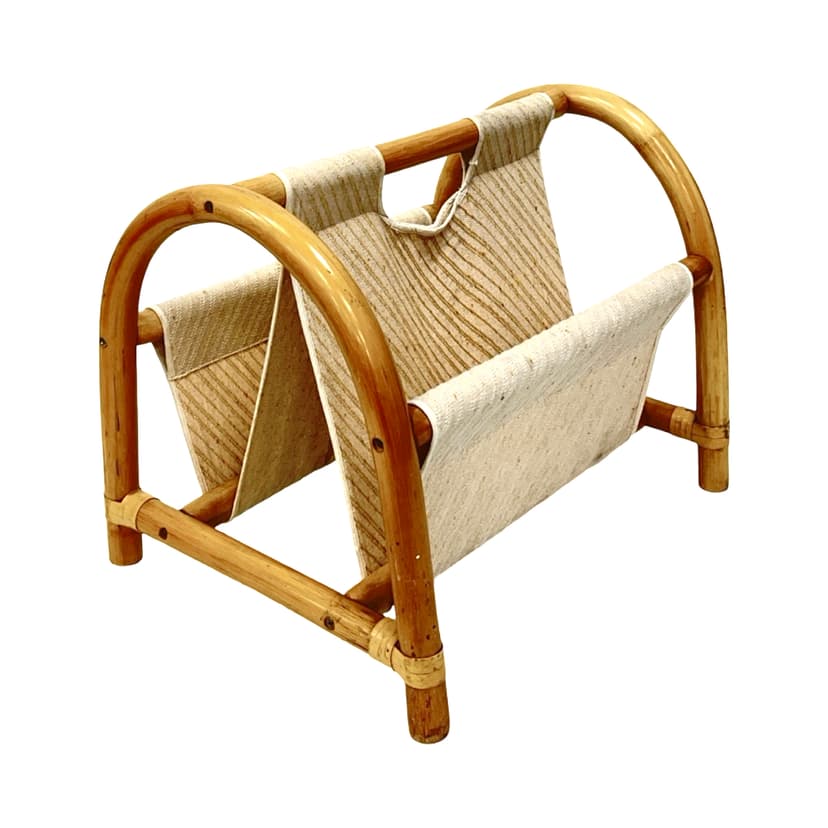 Gazetnik boho, brązowy jasny, bambus, Dania, lata 70.