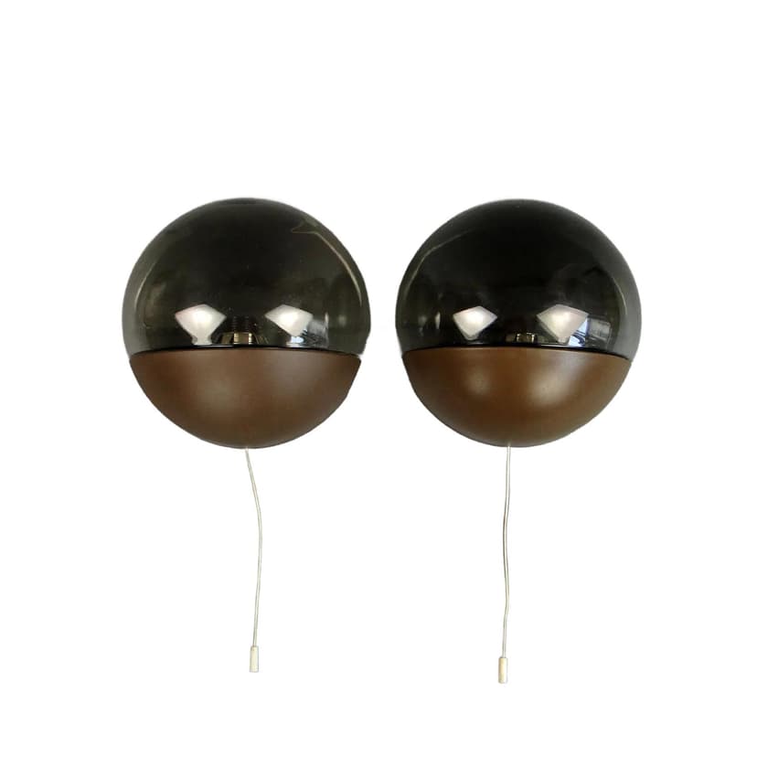 Para kinkietów Space Age, szkło brązowo-grafitowe, Niemcy, lata 70.