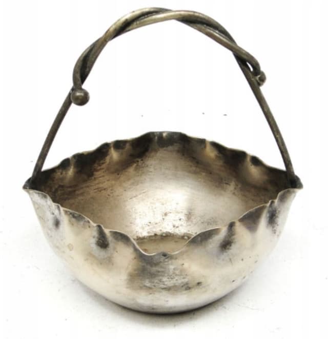 Cukiernica koszyczkowa Secesja, mosiądz srebrzony, pocz. XX w. - WYMIARY