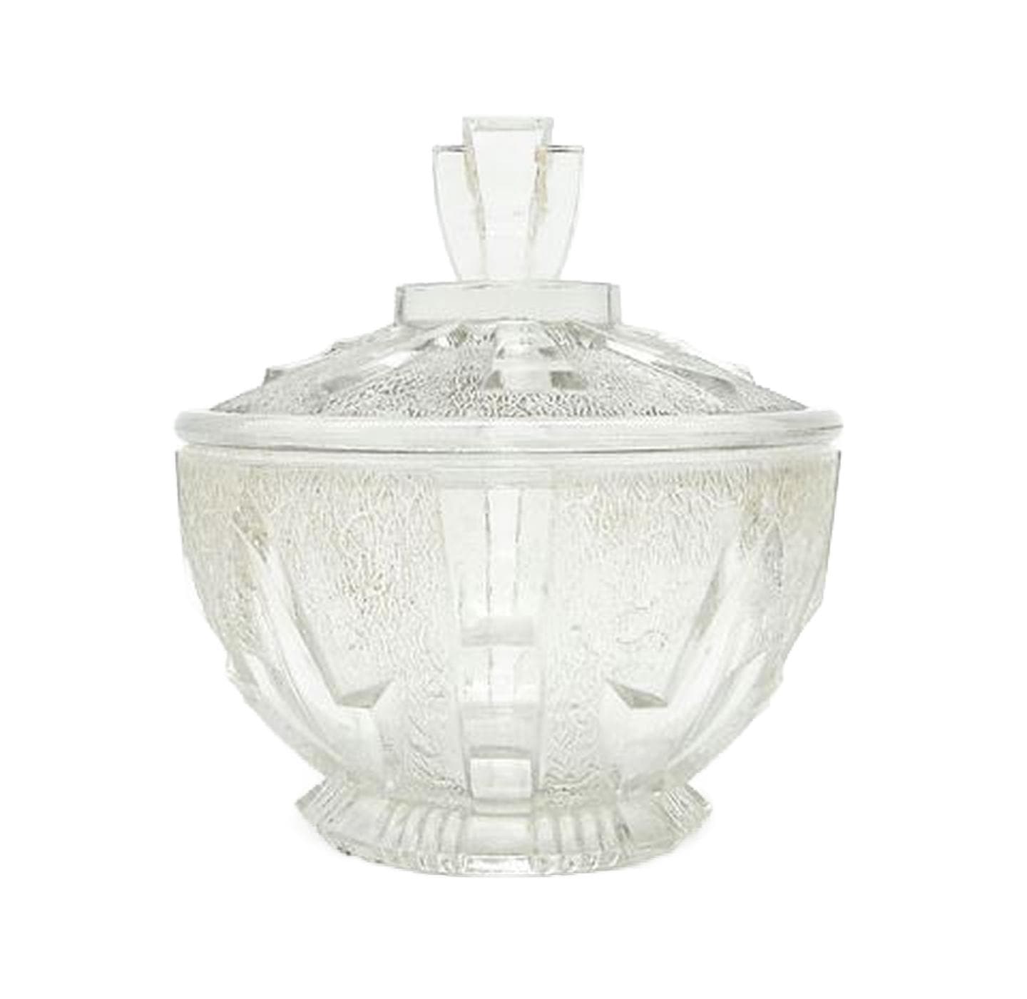 Cukiernica Art Deco, szkło prasowane, Niemcy, lata 50.