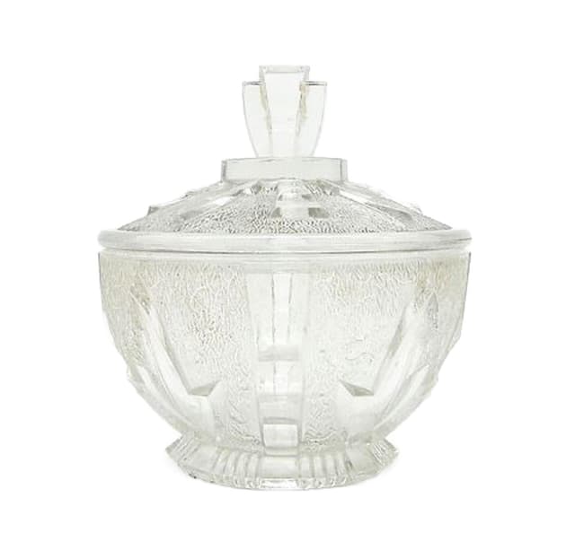 Cukiernica Art Deco, szkło prasowane, Niemcy, lata 50. - WYMIARY