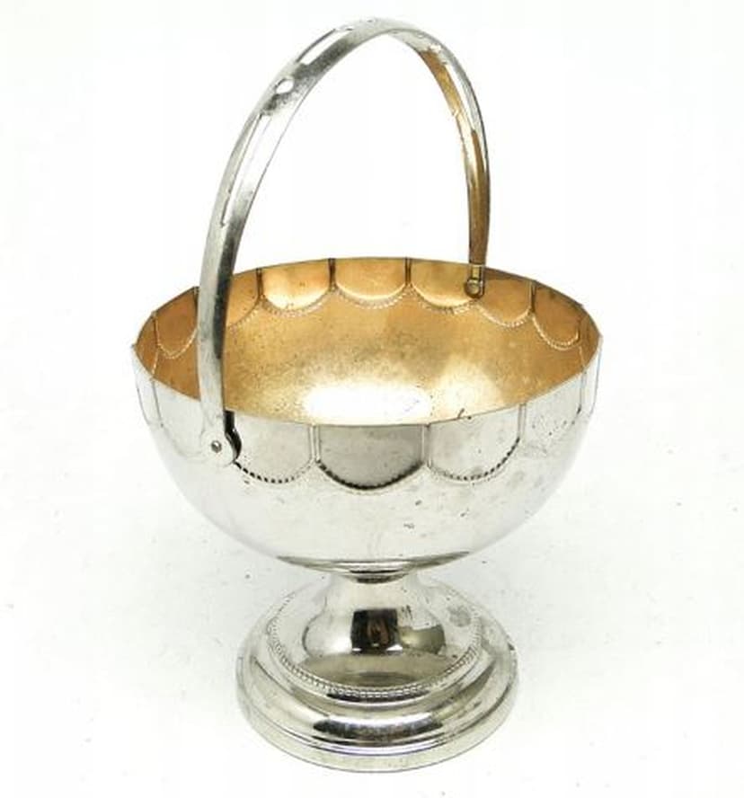 Cukiernica koszyczkowa Secesja, mosiądz niklowany, Niemcy, początek XX w.