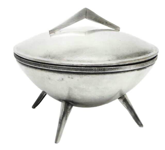 Cukiernica space age, mosiądz srebrzony, Polska, lata 60. - WYMIARY