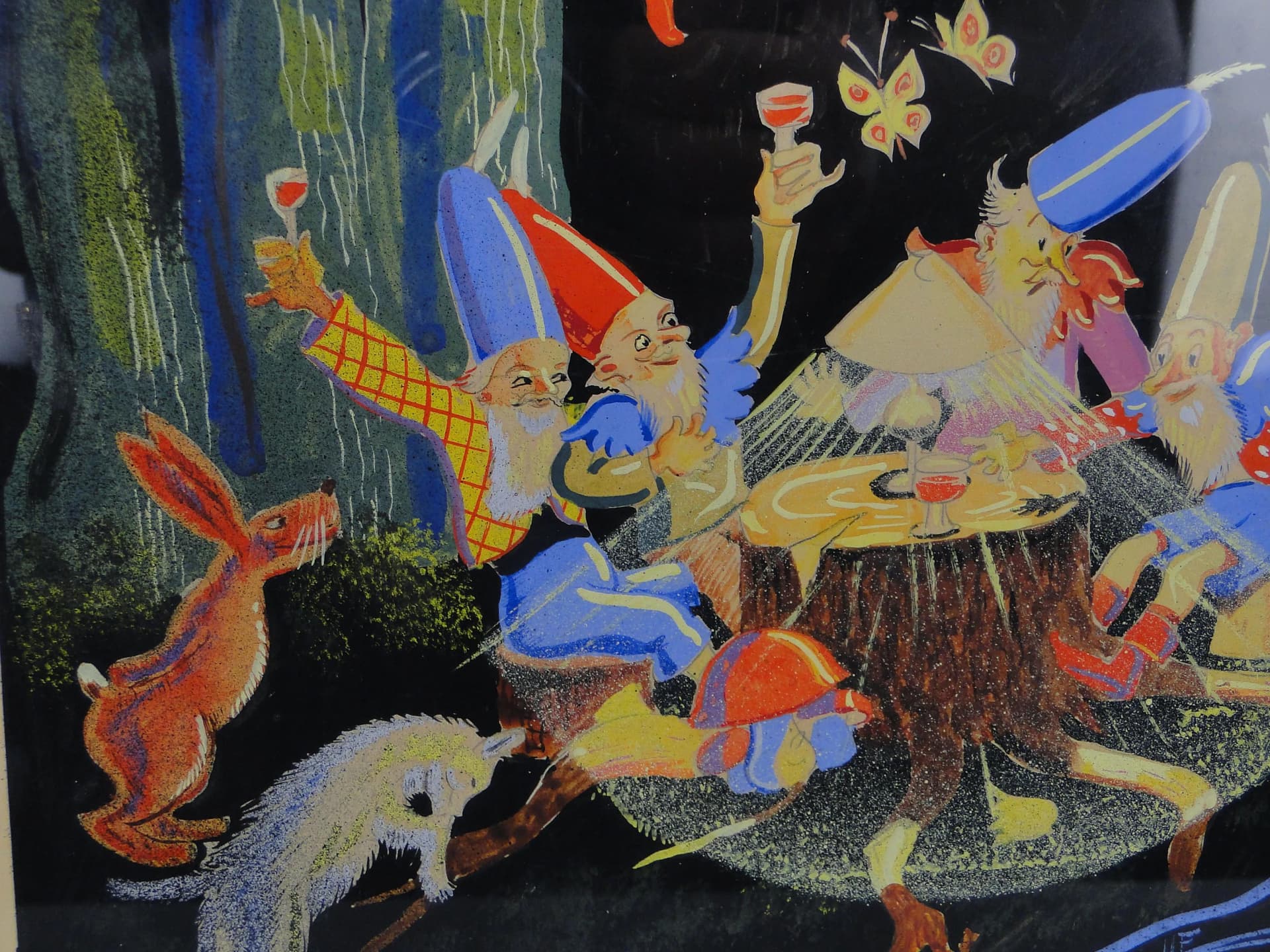 Obraz Biesiada w lesie, tempera, papier, aut. E. Jeschke, Czechosłowacja, lata 30. - 12975