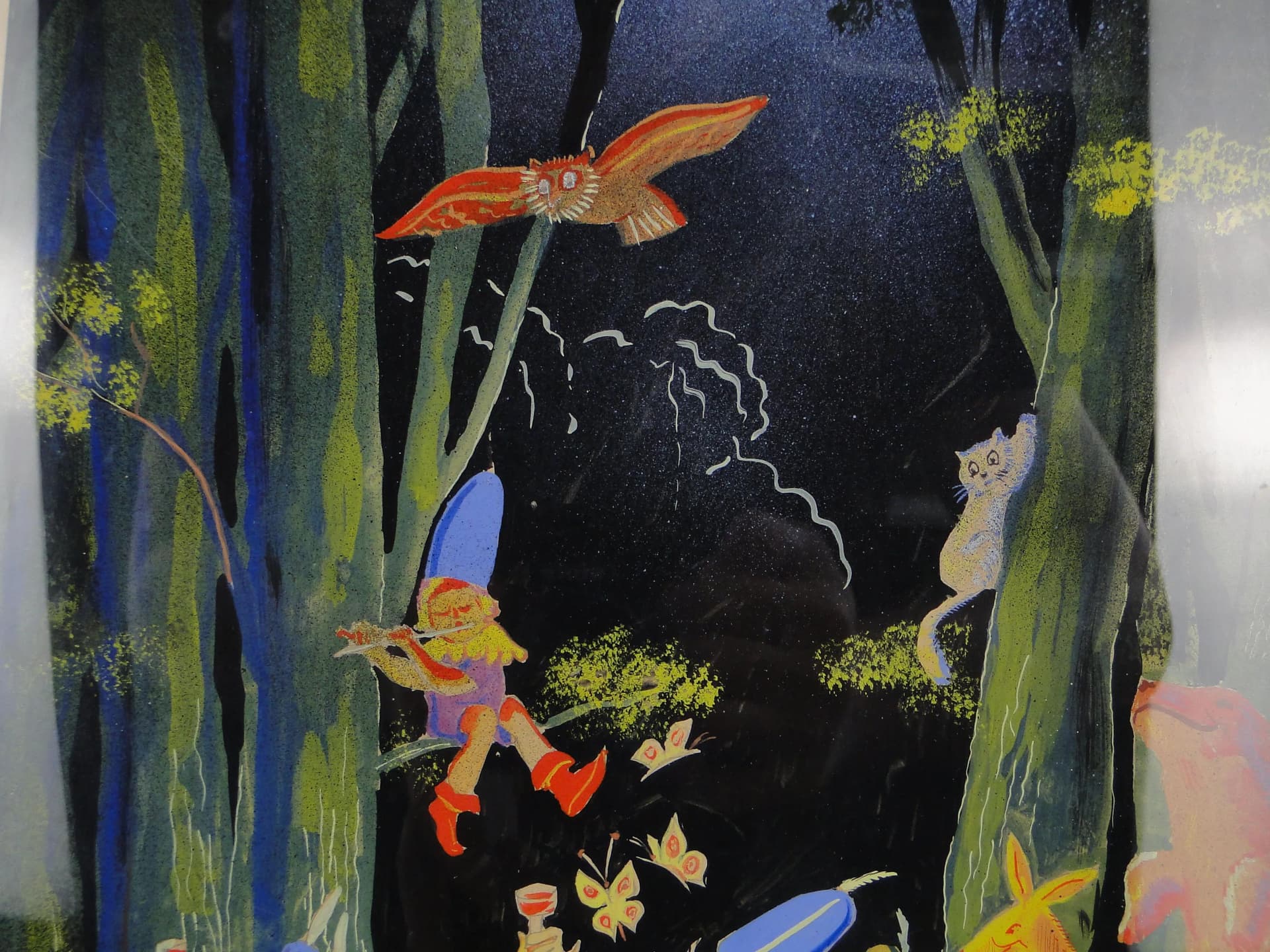 Obraz Biesiada w lesie, tempera, papier, aut. E. Jeschke, Czechosłowacja, lata 30. - 12979