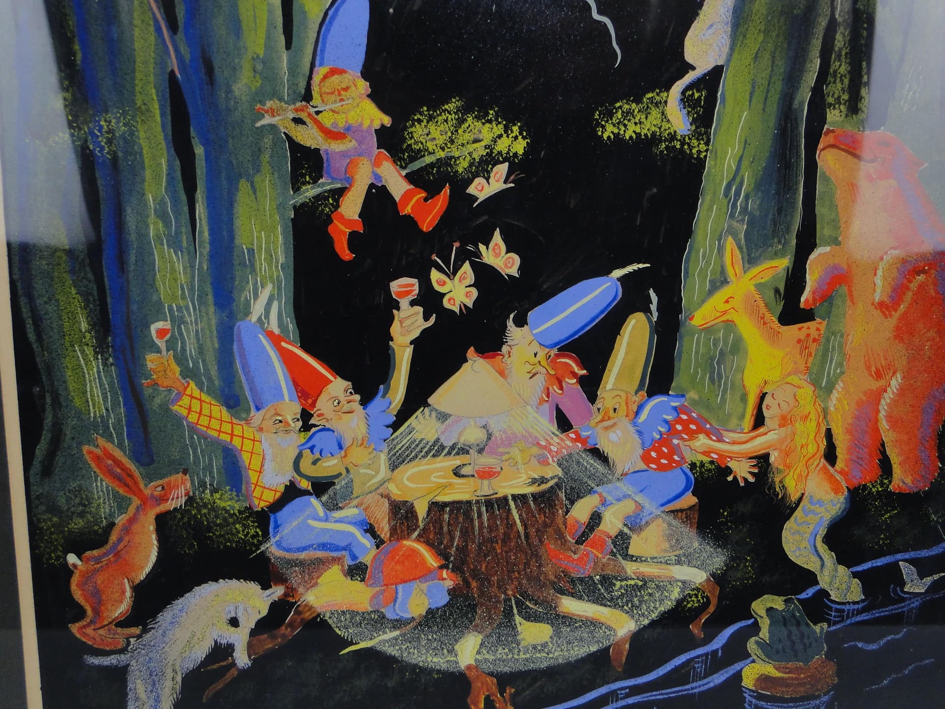 Obraz Biesiada w lesie, tempera, papier, aut. E. Jeschke, Czechosłowacja, lata 30. - 12974