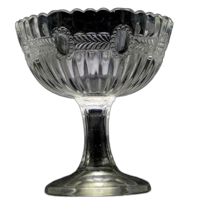 Cukiernica pucharowa koszyczkowa, szkło prasowane, Ząbkowice, Polska, lata 70.