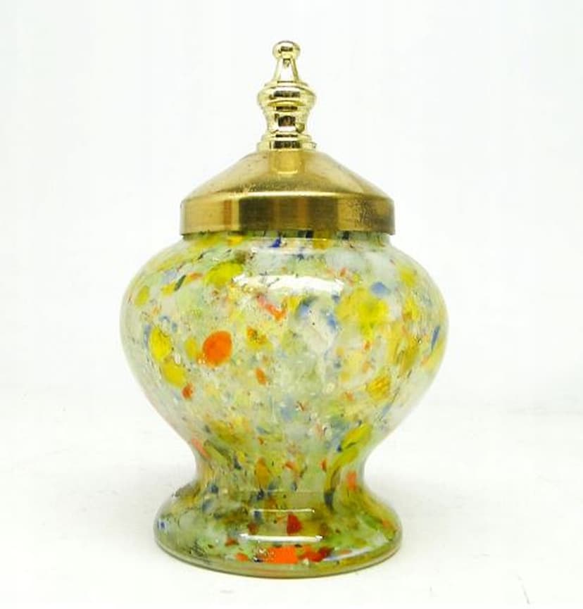 Pojemnik na biżuterię, mid-century modern, szkło, mosiądz, Czechosłowacja, lata 50.