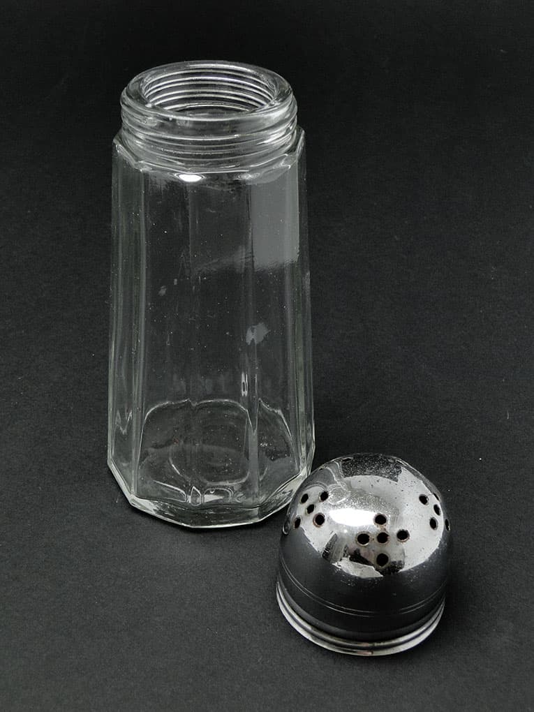 Cukiernica do cukru pudru, szkło, mosiądz chromowany, Szwecja, lata 70. - 187431