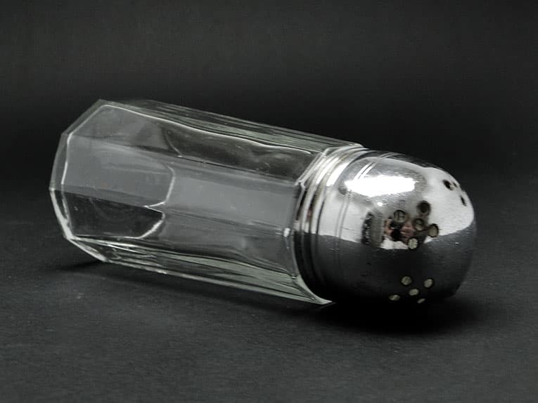 Cukiernica do cukru pudru, szkło, mosiądz chromowany, Szwecja, lata 70. - 187427