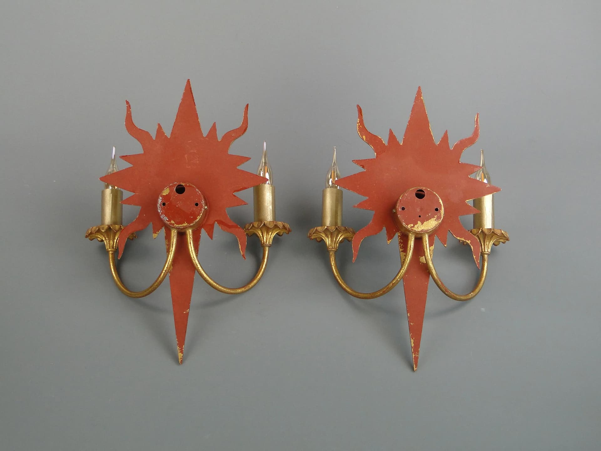 Para kinkietów Hollywood Regency, metal złoty, Włochy, lata 70. - 12958