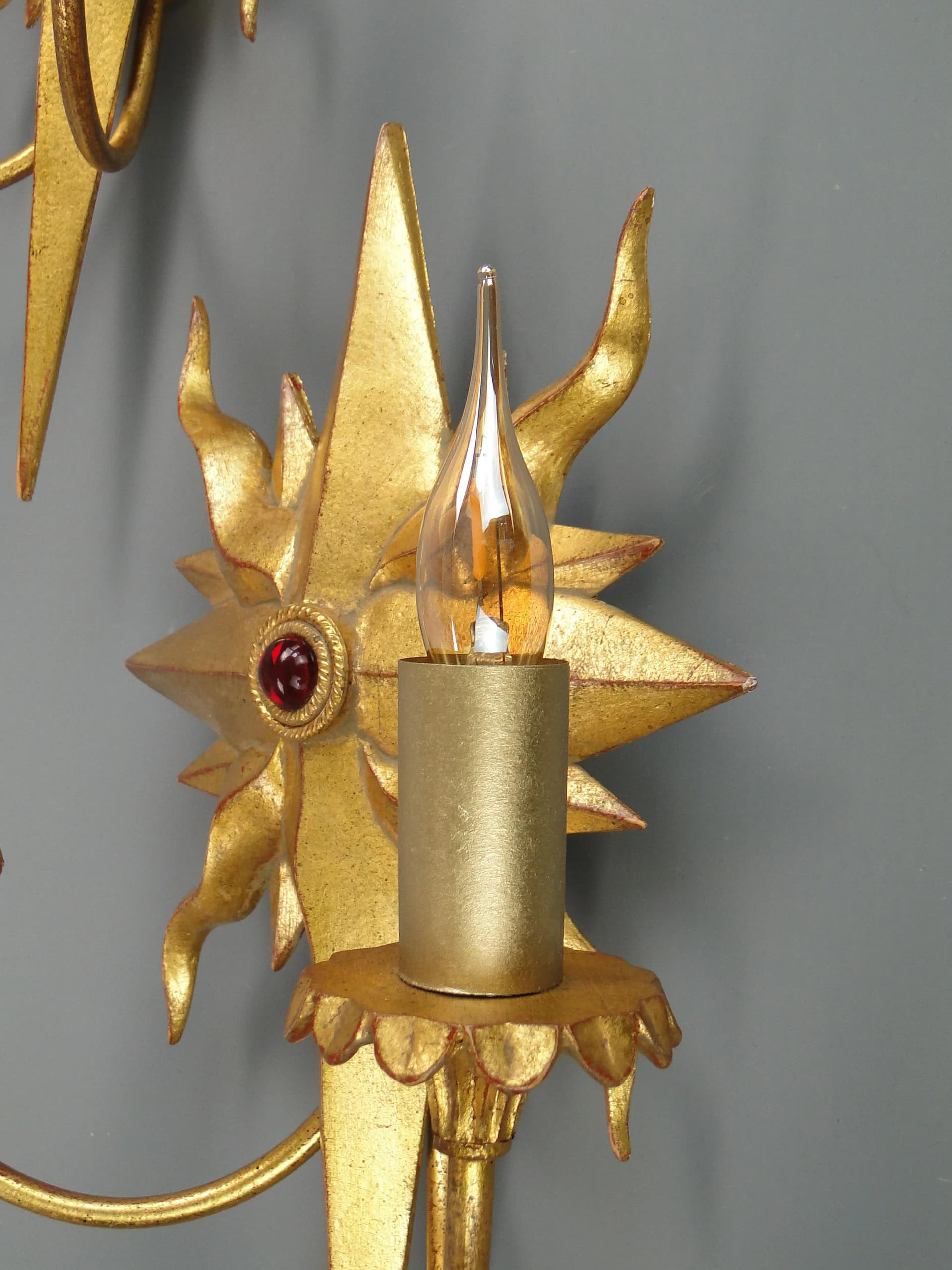 Para kinkietów Hollywood Regency, metal złoty, Włochy, lata 70. - 12960