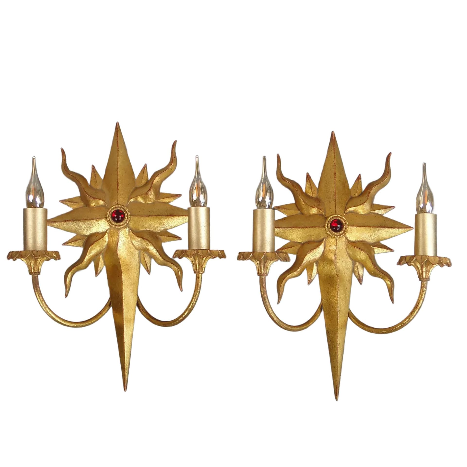 Para kinkietów Hollywood Regency, metal złoty, Włochy, lata 70.