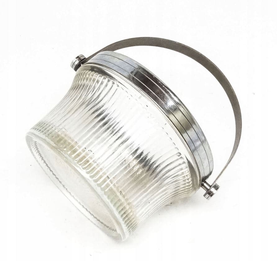 Cukiernica Art Deco, mosiądz srebrzony, szkło prasowane, Polska, lata 50. - 187534