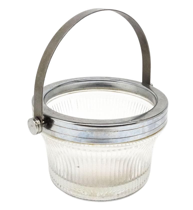 Cukiernica Art Deco, mosiądz srebrzony, szkło prasowane, Polska, lata 50. - 193000